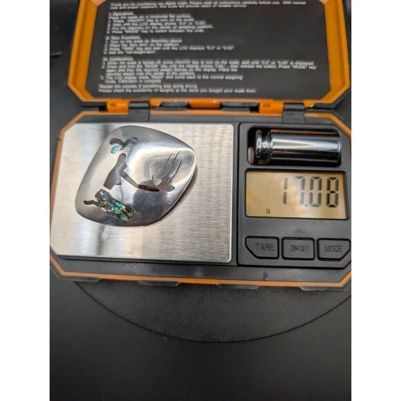 Mexican Sterling Abalone Inlay Brooch • Kneeling Woman Offering Bowl • 17g Taxco - Picture 4 of 4